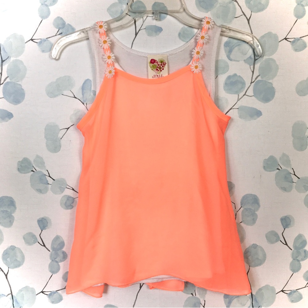 Kiddo Kids Camisole Style Sheer Peach Tank Top Layered White Daisy Shirt